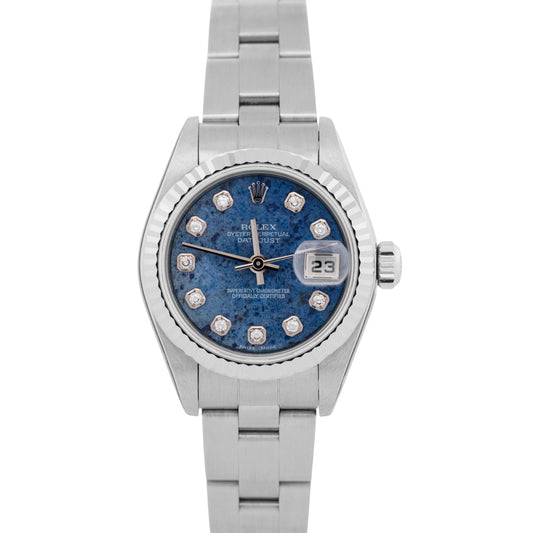 NOS STICKERED PAPERS Ladies Rolex DateJust 26mm SODALITE Dial Watch 79174 BOX