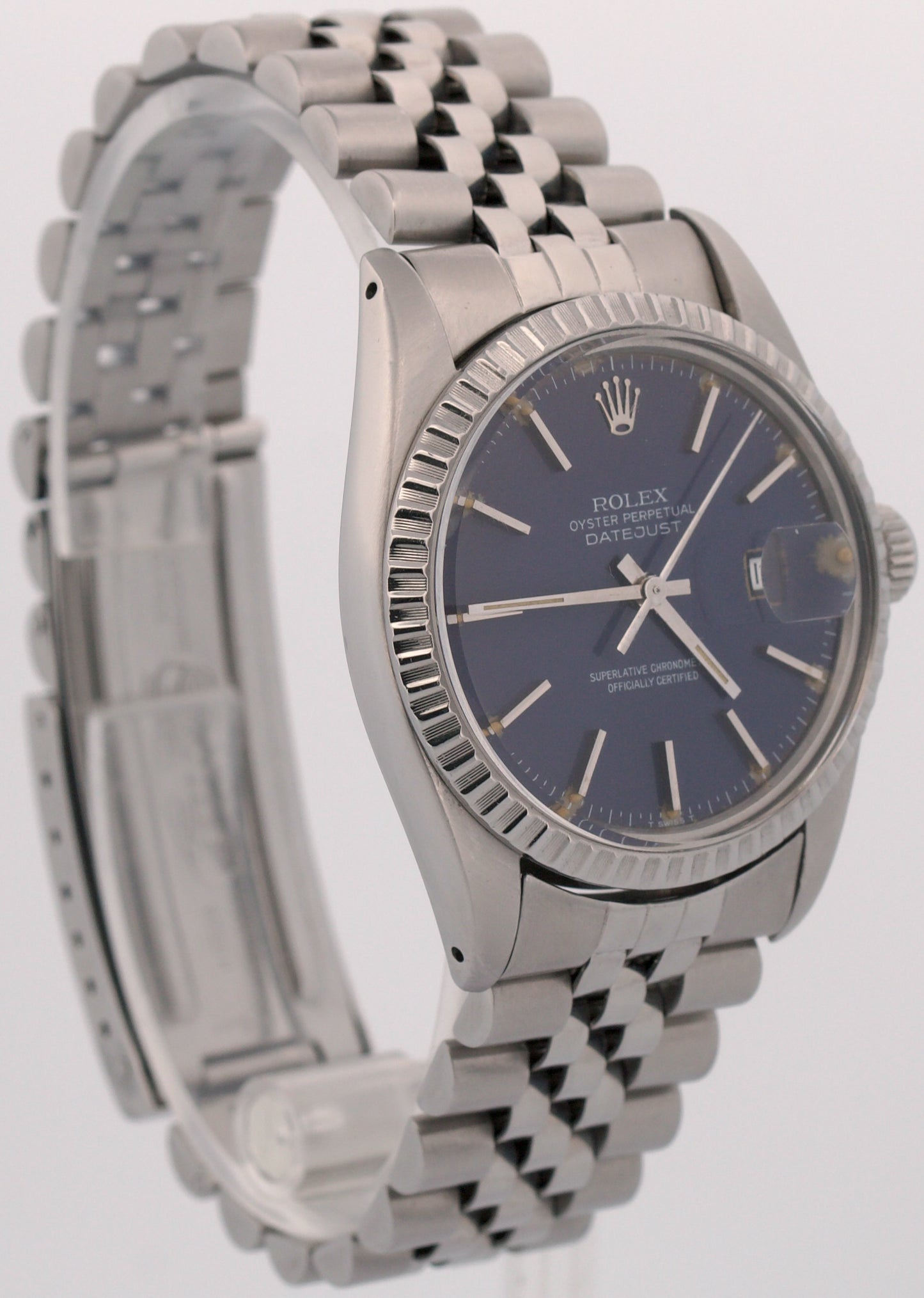 PAPERS Rolex DateJust 36mm BLUE Stainless Steel Engine-Turned JUBILEE 16030 BOX