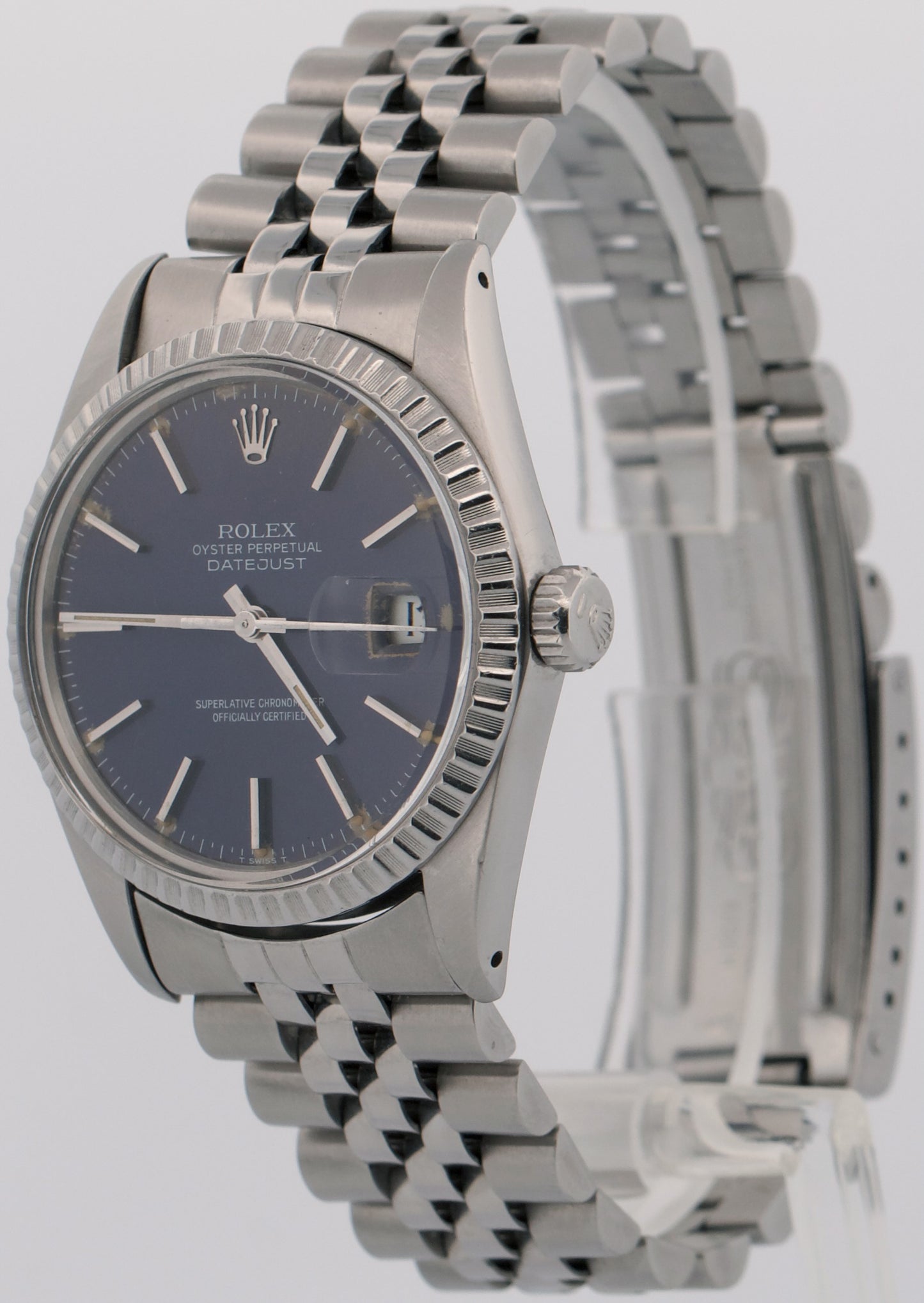 PAPERS Rolex DateJust 36mm BLUE Stainless Steel Engine-Turned JUBILEE 16030 BOX