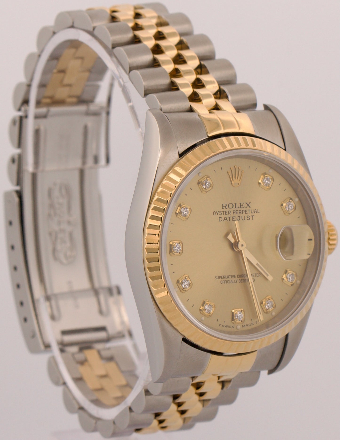 1995 Rolex DateJust 36mm CHAMPAGNE DIAMOND 18K Gold NO-HOLES Steel JUBILEE 16233