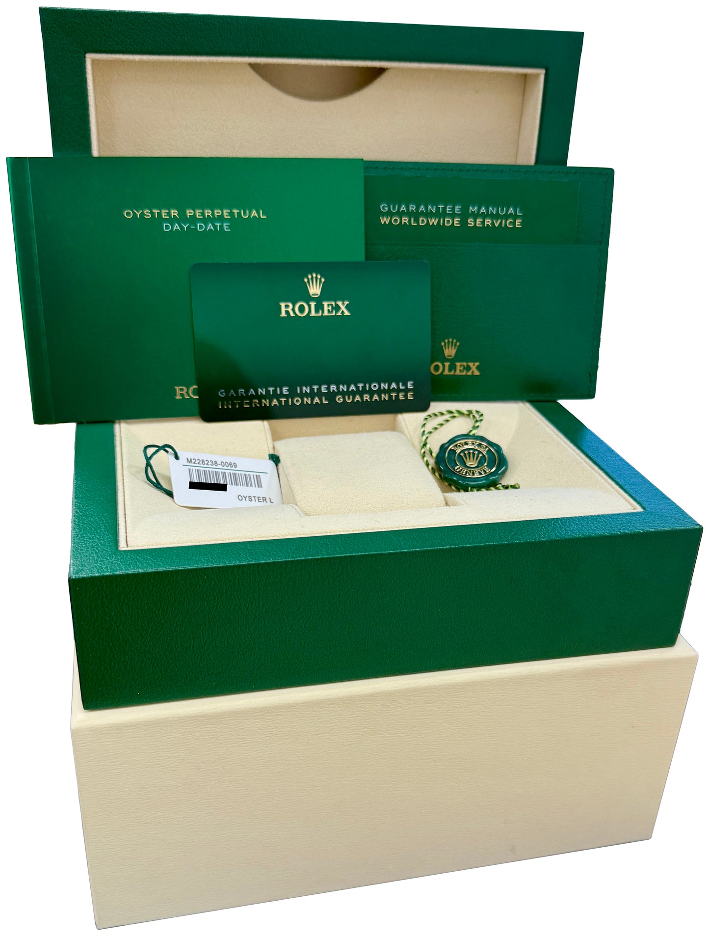 PAPERS Rolex Day-Date President 40mm GREEN OMBRE Yellow Gold 228238 Watch BOX