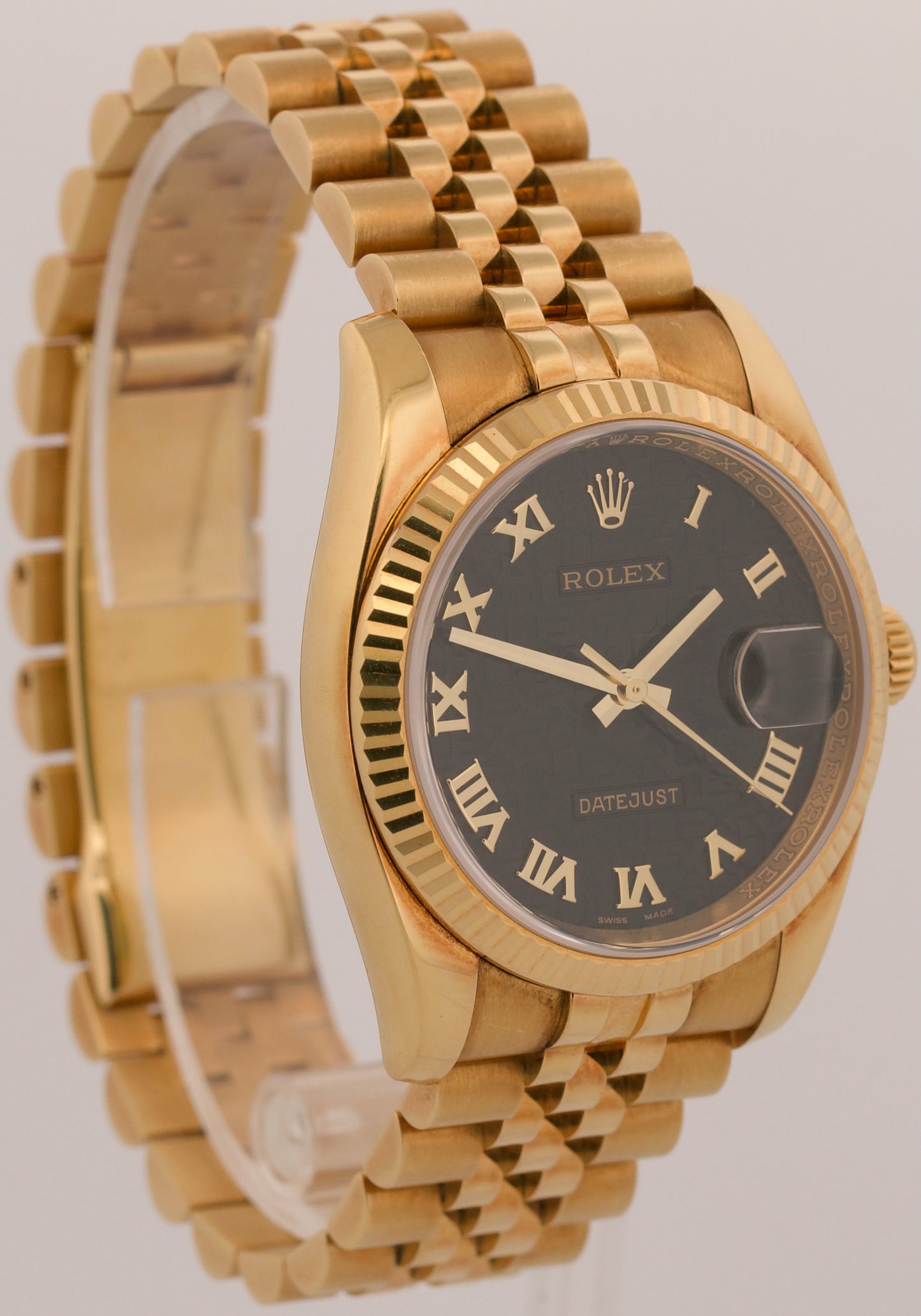 UNPOLISHED PAPERS Rolex DateJust 36mm BLACK ROMAN COMPUTER 18K REHAUT 116238 BOX