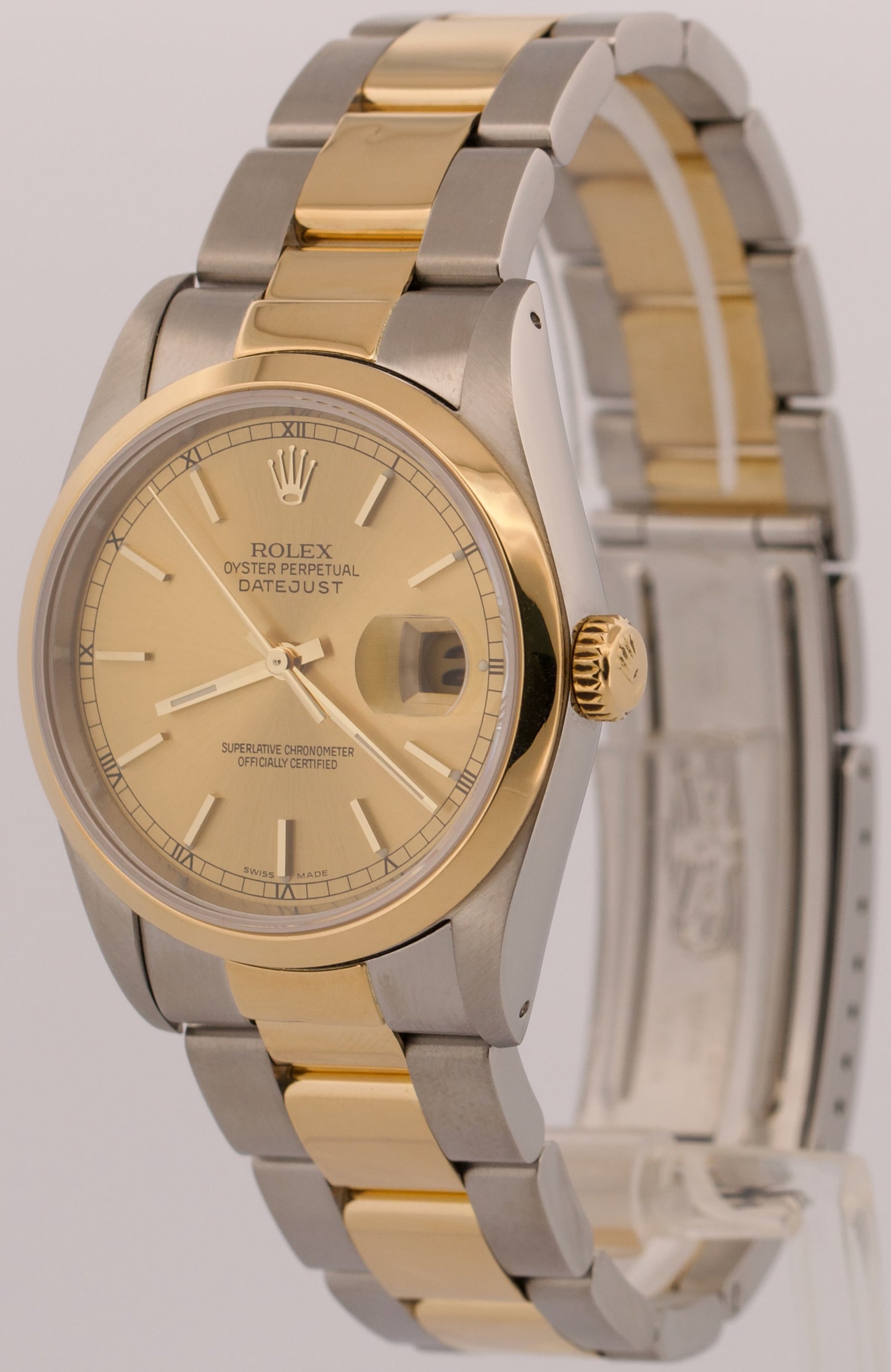 1989 Rolex DateJust 36mm CHAMPAGNE Two-Tone 18K Yellow Gold Steel Watch 16203