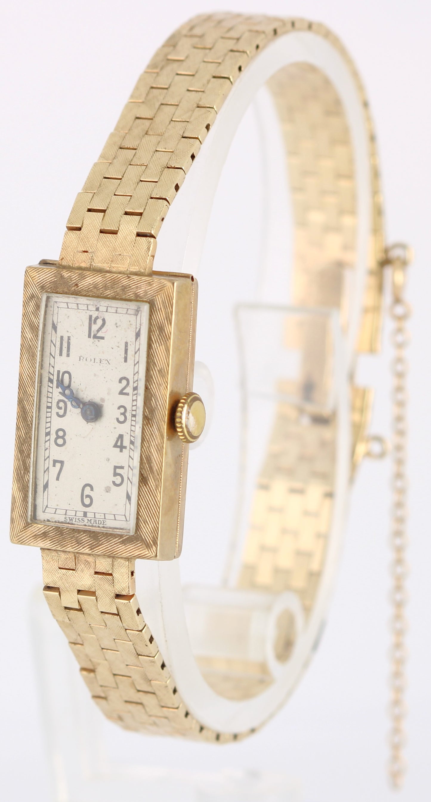 Vintage Ladies Rolex Art Deco 14k Gold 26gr Rectangle Cocktail 24mmx15mm Watch