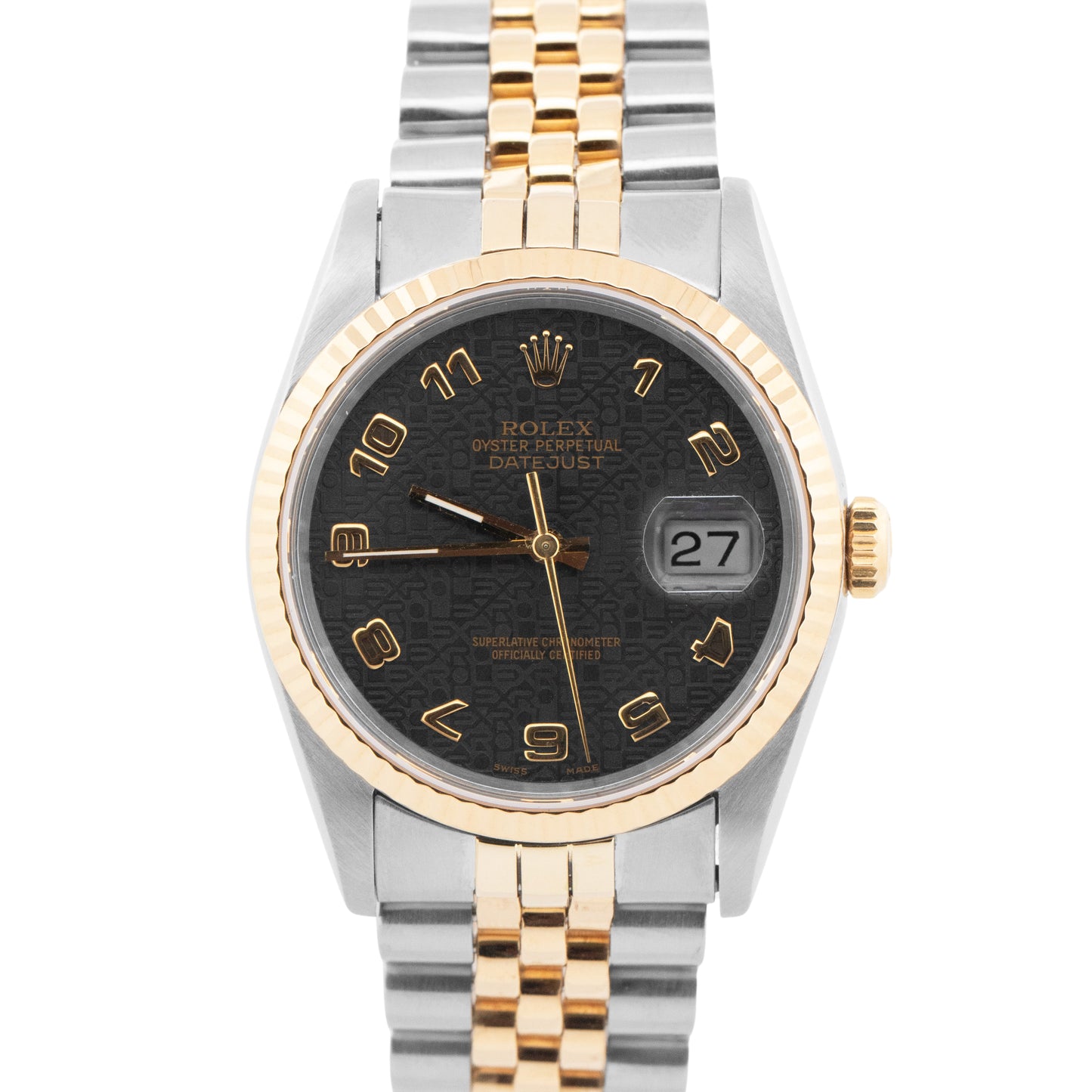 Rolex DateJust 36mm BLACK Jubilee 18K Yellow Gold JUBILEE Steel 16233 Watch
