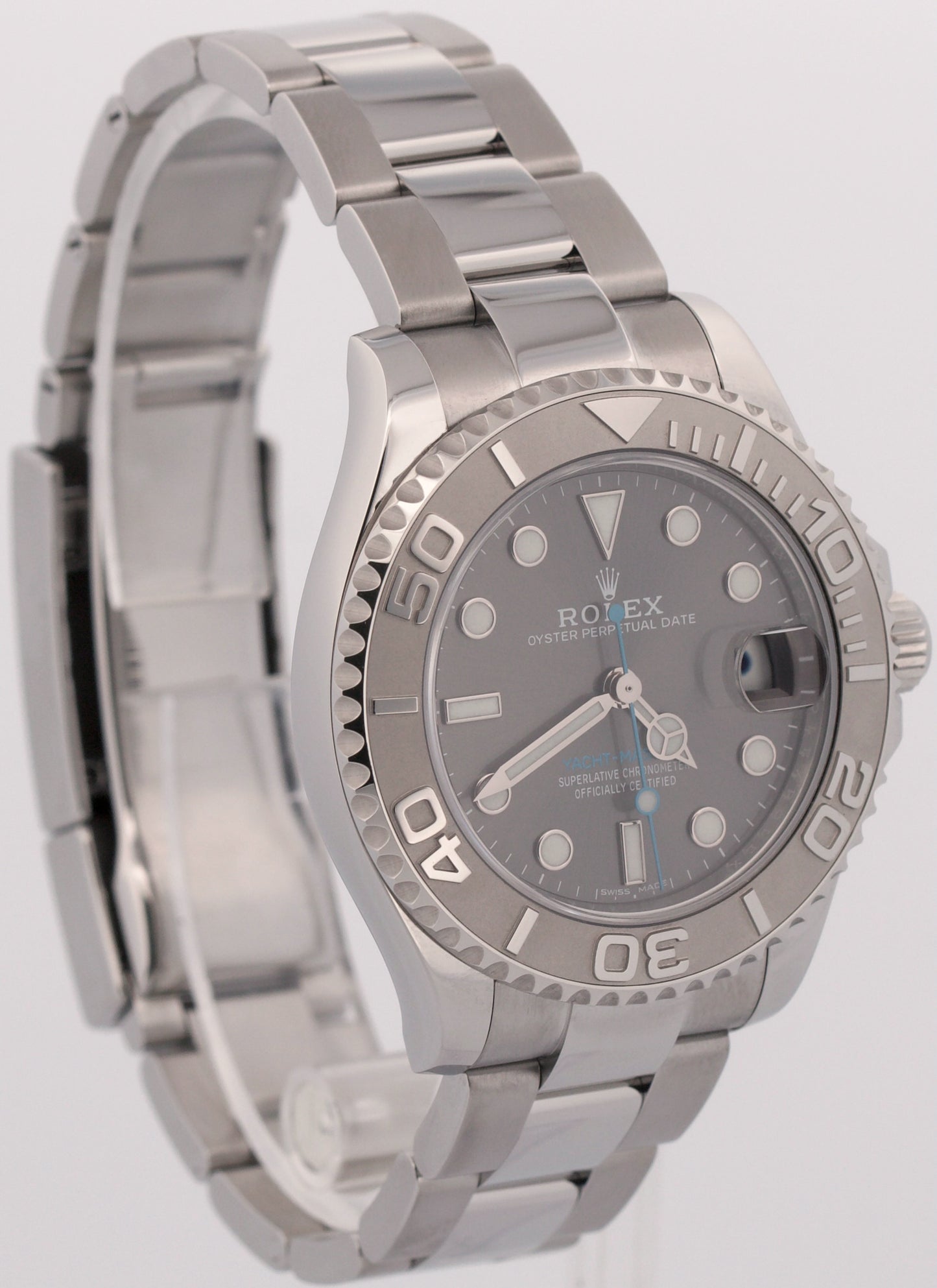 2017 PAPERS Rolex Yacht-Master RHODIUM Blue 37mm 950 Platinum Steel 268622 BOX