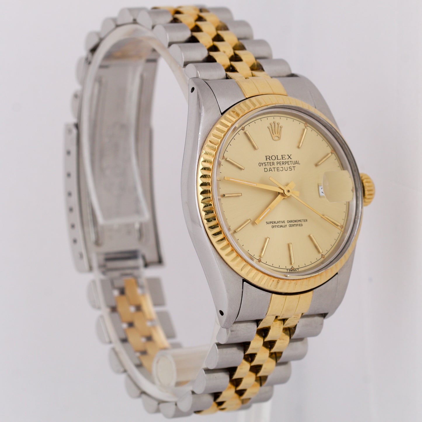 PAPERS Rolex DateJust 36mm Champagne 18K Gold Steel JUBILEE Watch 16013 B+P