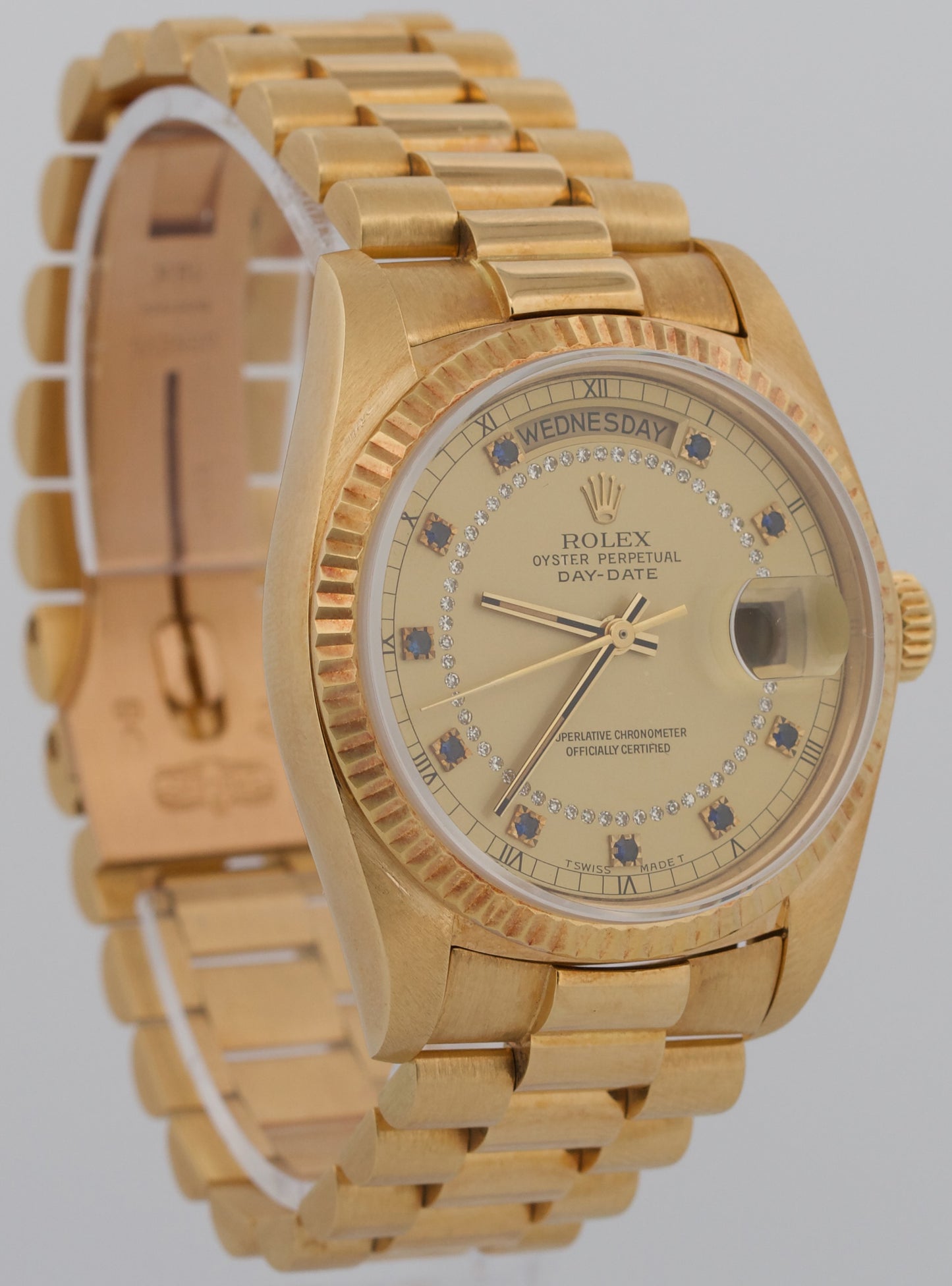 Rolex Day-Date President CHAMPAGNE DIAMOND SAPPHIRE STRING 36mm 18K Gold 18038