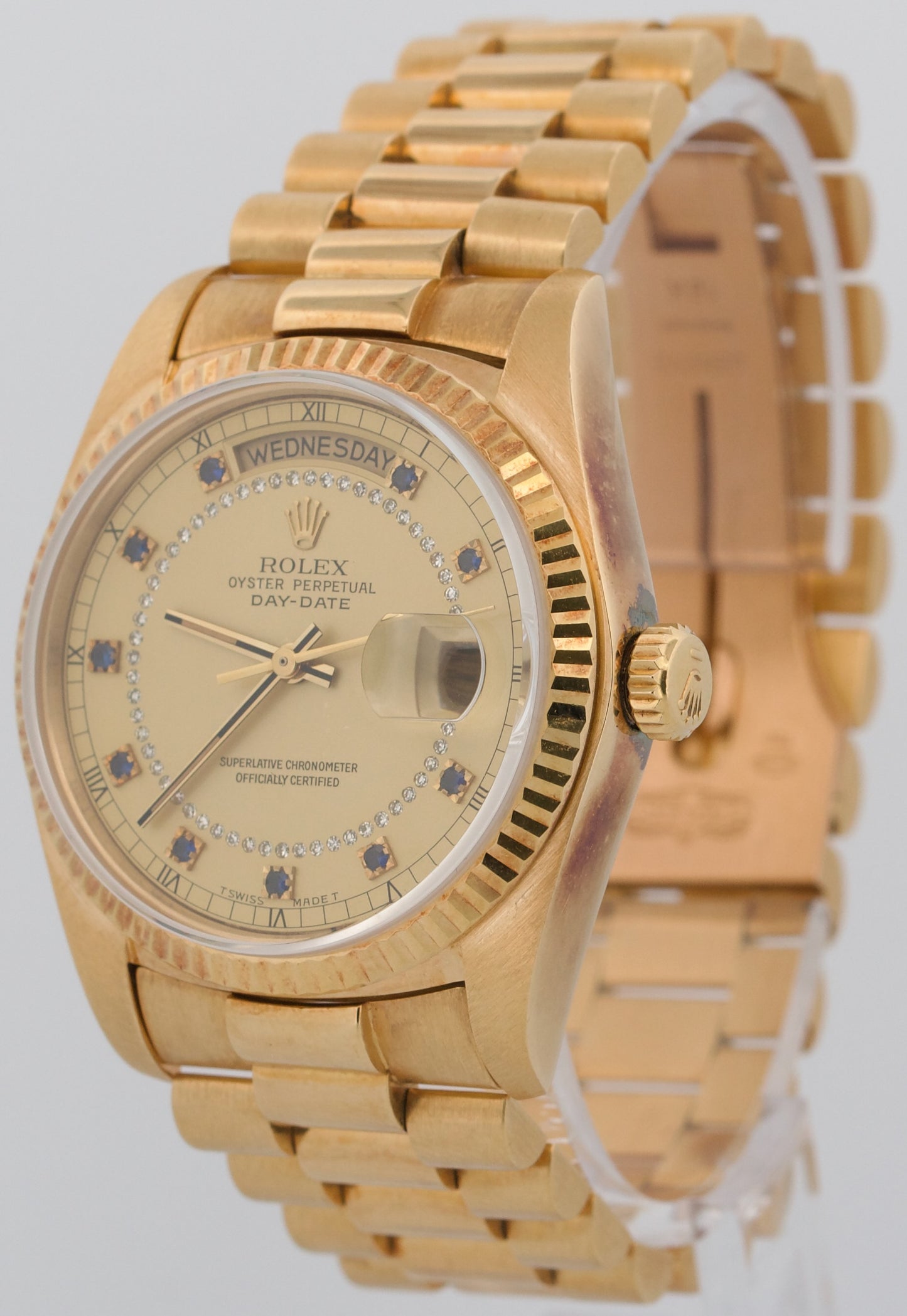 Rolex Day-Date President CHAMPAGNE DIAMOND SAPPHIRE STRING 36mm 18K Gold 18038