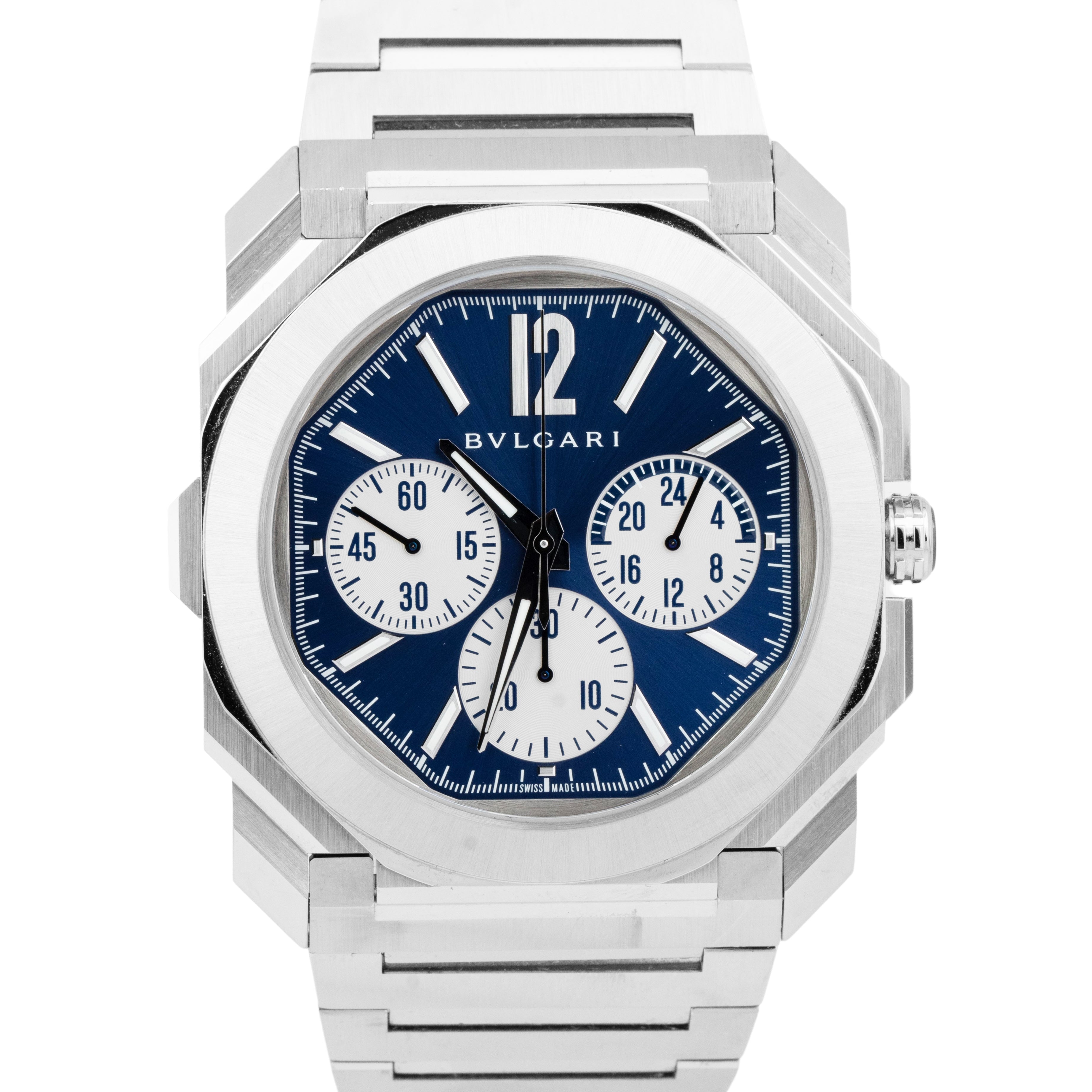 2021 BVLGARI Bulgari Octo Finissimo Steel 43mm Chronograph BLUE Watch CollectorsWatches