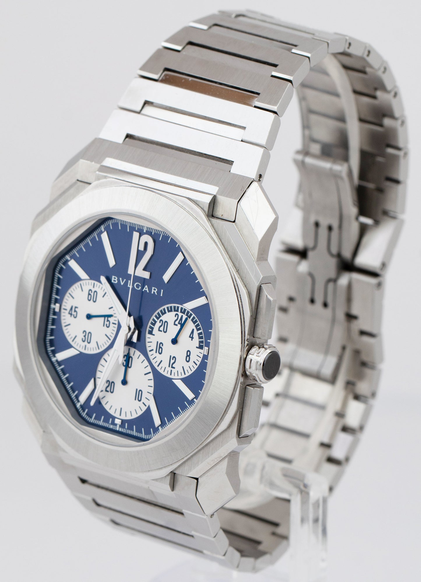 2021 BVLGARI Bulgari Octo Finissimo Steel 43mm Chronograph BLUE Watch 103467 B+P