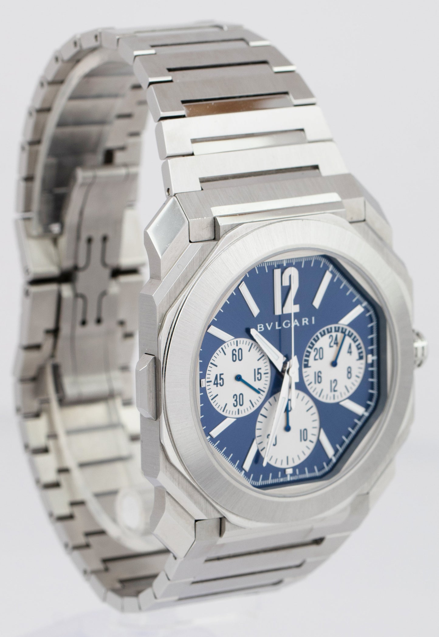 2021 BVLGARI Bulgari Octo Finissimo Steel 43mm Chronograph BLUE Watch 103467 B+P