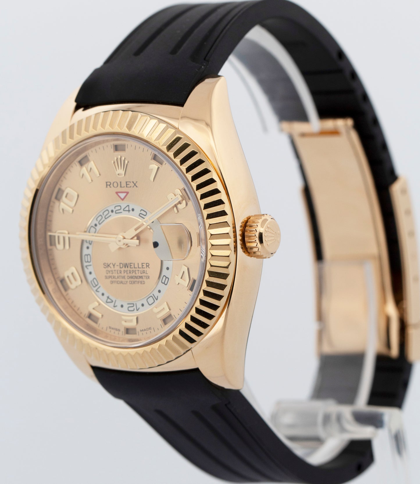 Rolex Sky-Dweller CHAMPAGNE Arabic 18K Yellow Gold 42mm Rubber 326138 Watch