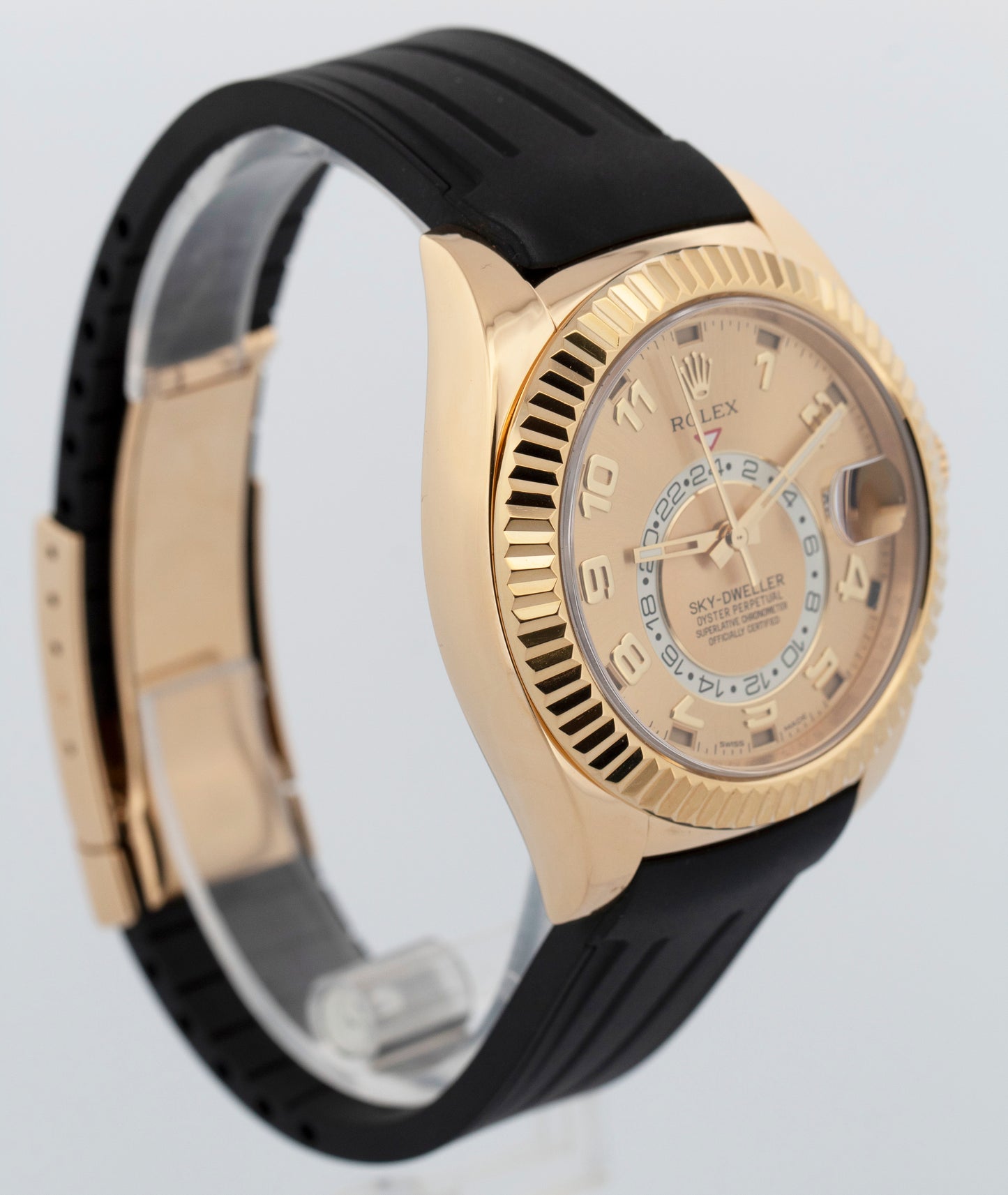 Rolex Sky-Dweller CHAMPAGNE Arabic 18K Yellow Gold 42mm Rubber 326138 Watch