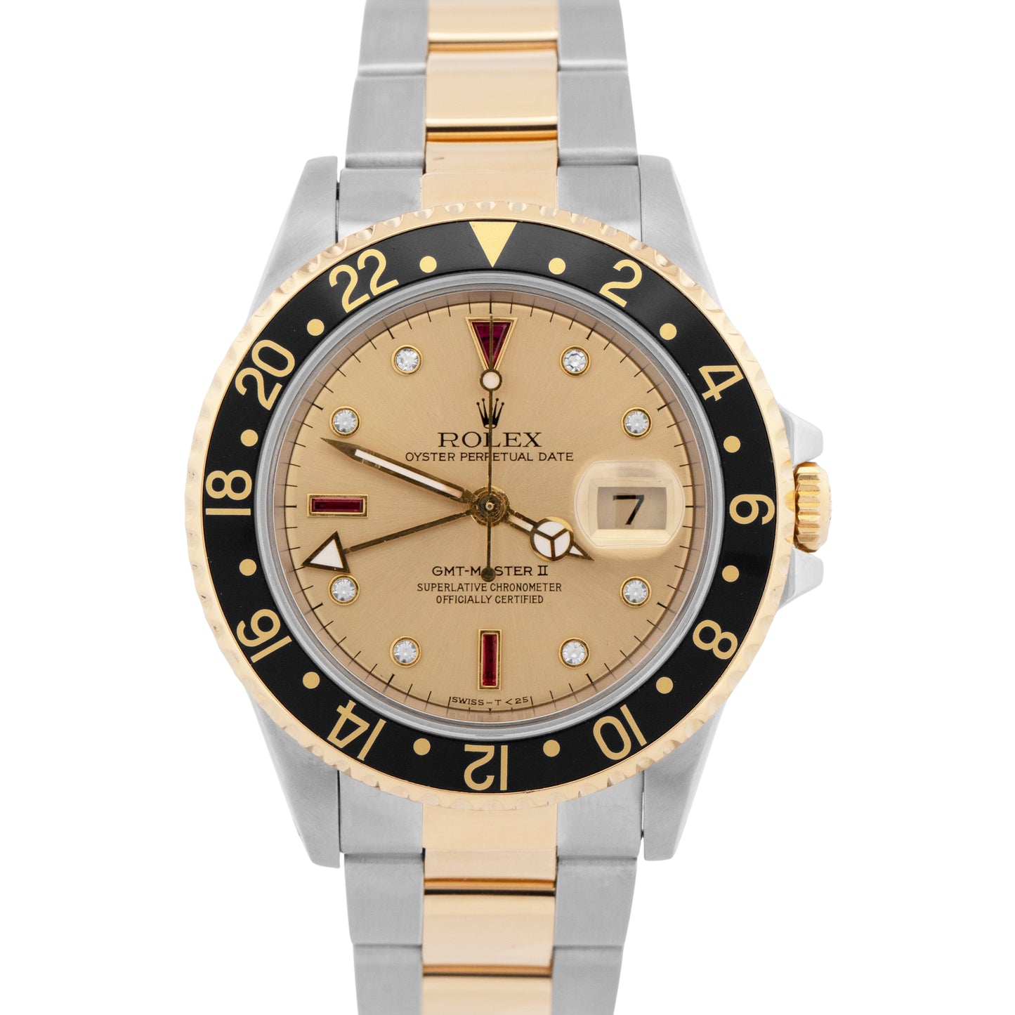 Rolex GMT-Master II CHAMPAGNE DIAMOND SERTI Two-Tone Gold Steel 40mm Watch 16713