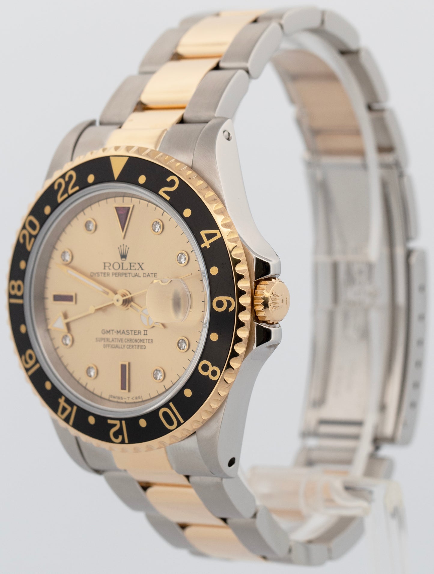 Rolex GMT-Master II CHAMPAGNE DIAMOND SERTI Two-Tone Gold Steel 40mm Watch 16713
