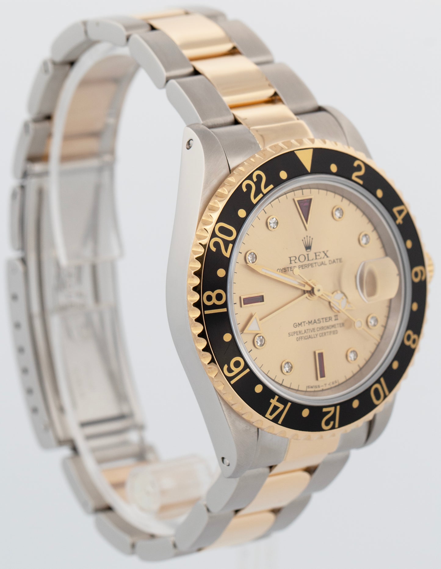 Rolex GMT-Master II CHAMPAGNE DIAMOND SERTI Two-Tone Gold Steel 40mm Watch 16713