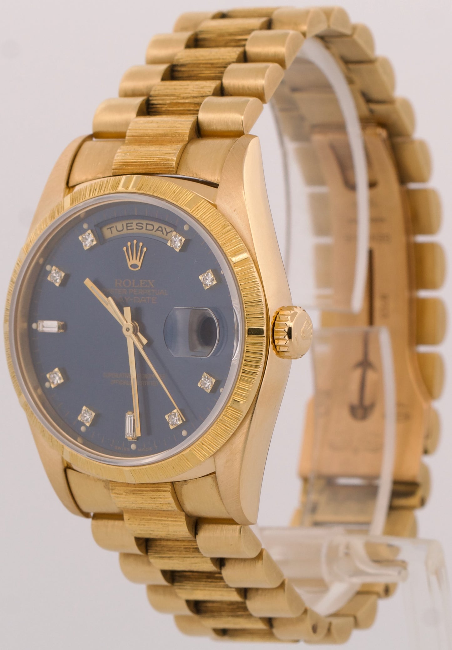 1991 Rolex Day-Date President 36mm BLUE DIAMOND 18K Yellow Gold BARK Watch 18248