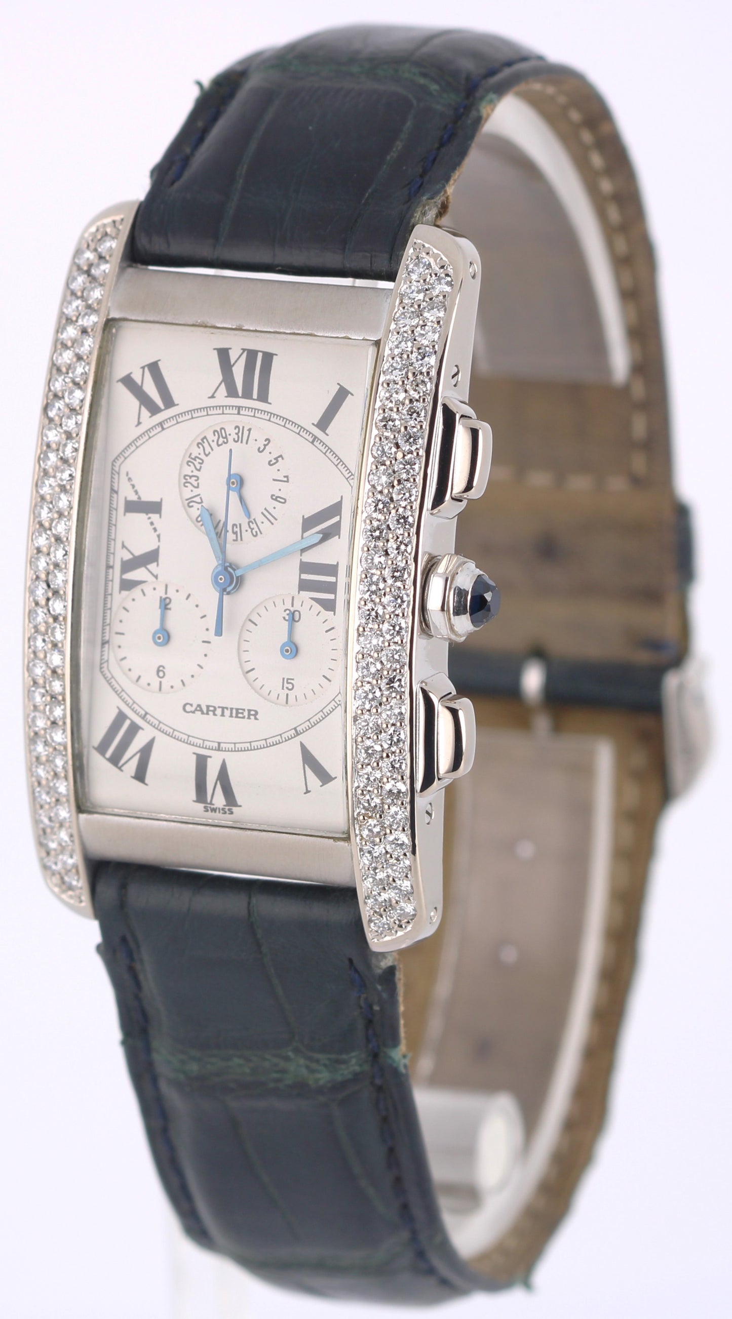 Cartier Tank Americaine 18k Gold DIAMOND Ivory Roman 26mmX45mm Quartz 2312 Watch