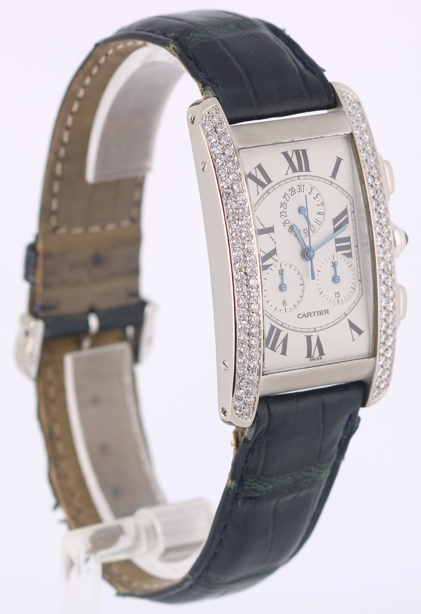 Cartier Tank Americaine 18k Gold DIAMOND Ivory Roman 26mmX45mm Quartz 2312 Watch
