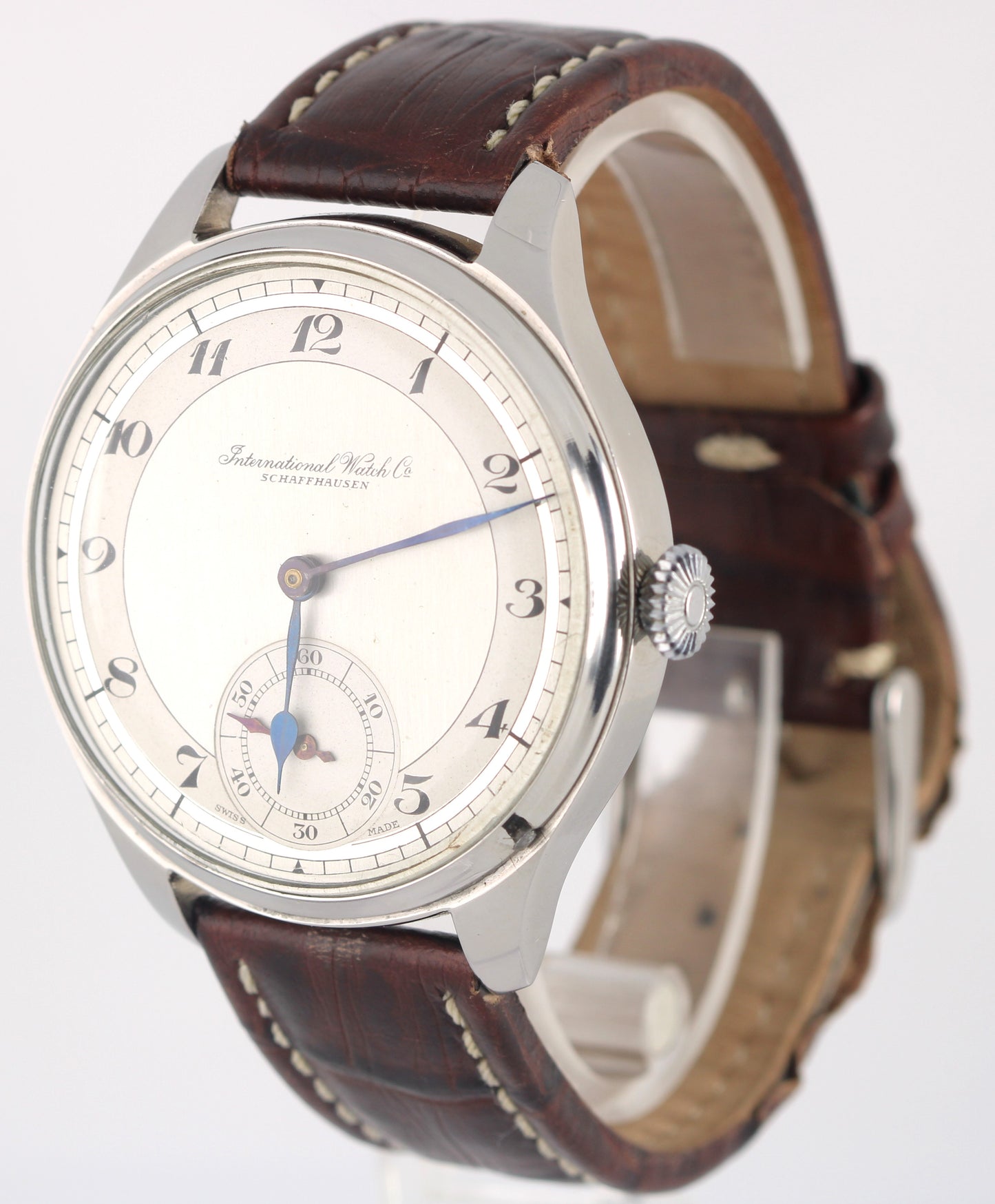 IWC Conversion Pocketwatch Stainless Steel Silver 47.5mm Brown Leather Watch