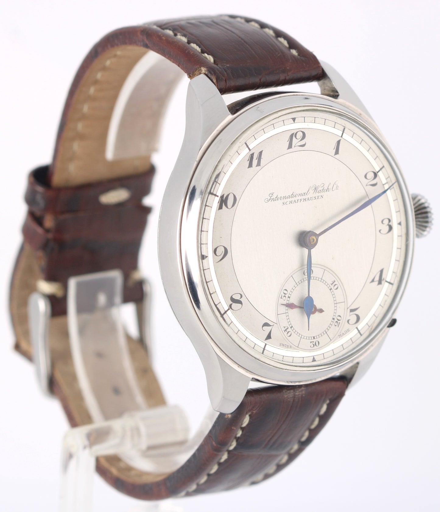 IWC Conversion Pocketwatch Stainless Steel Silver 47.5mm Brown Leather Watch