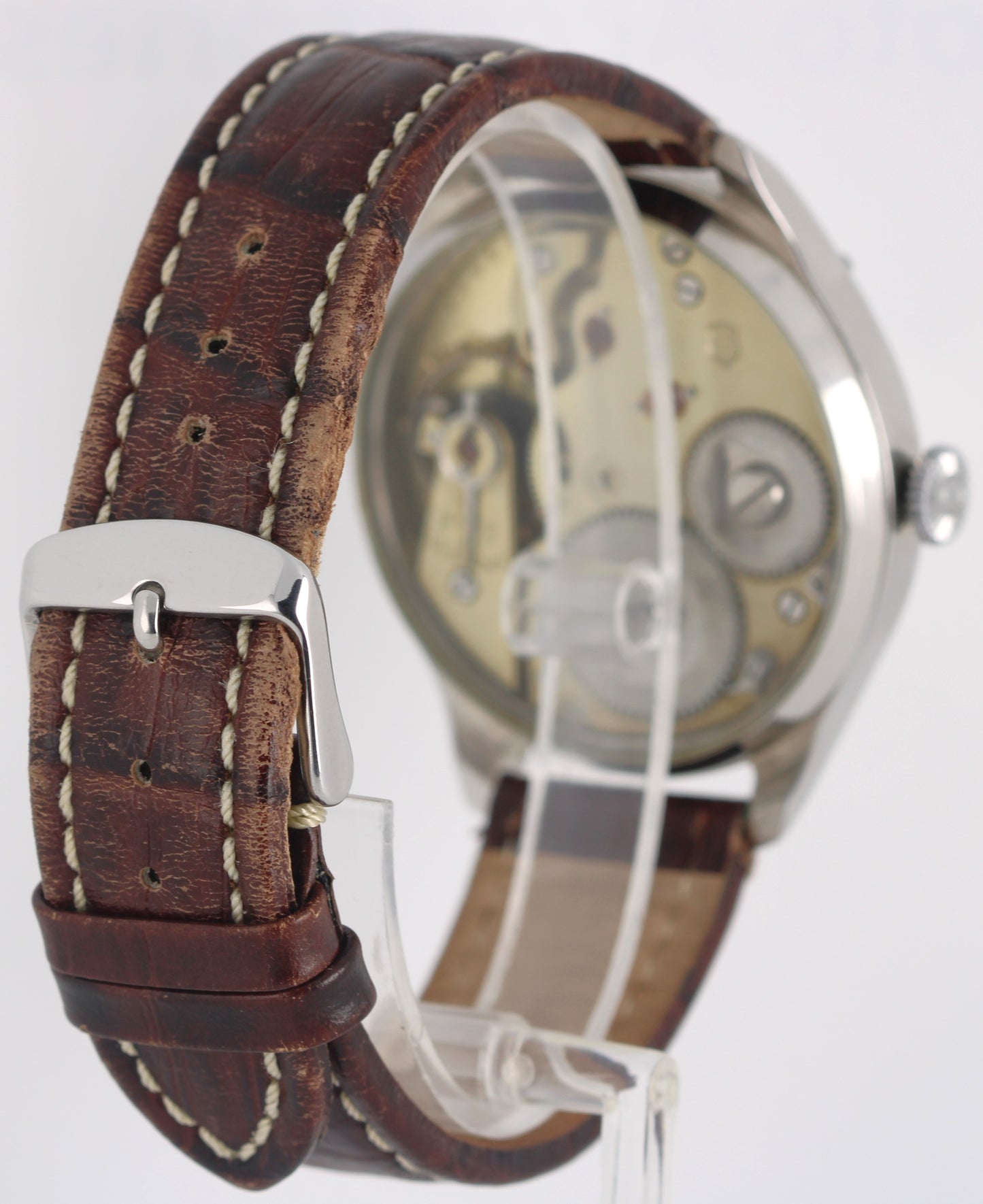 IWC Conversion Pocketwatch Stainless Steel Silver 47.5mm Brown Leather Watch