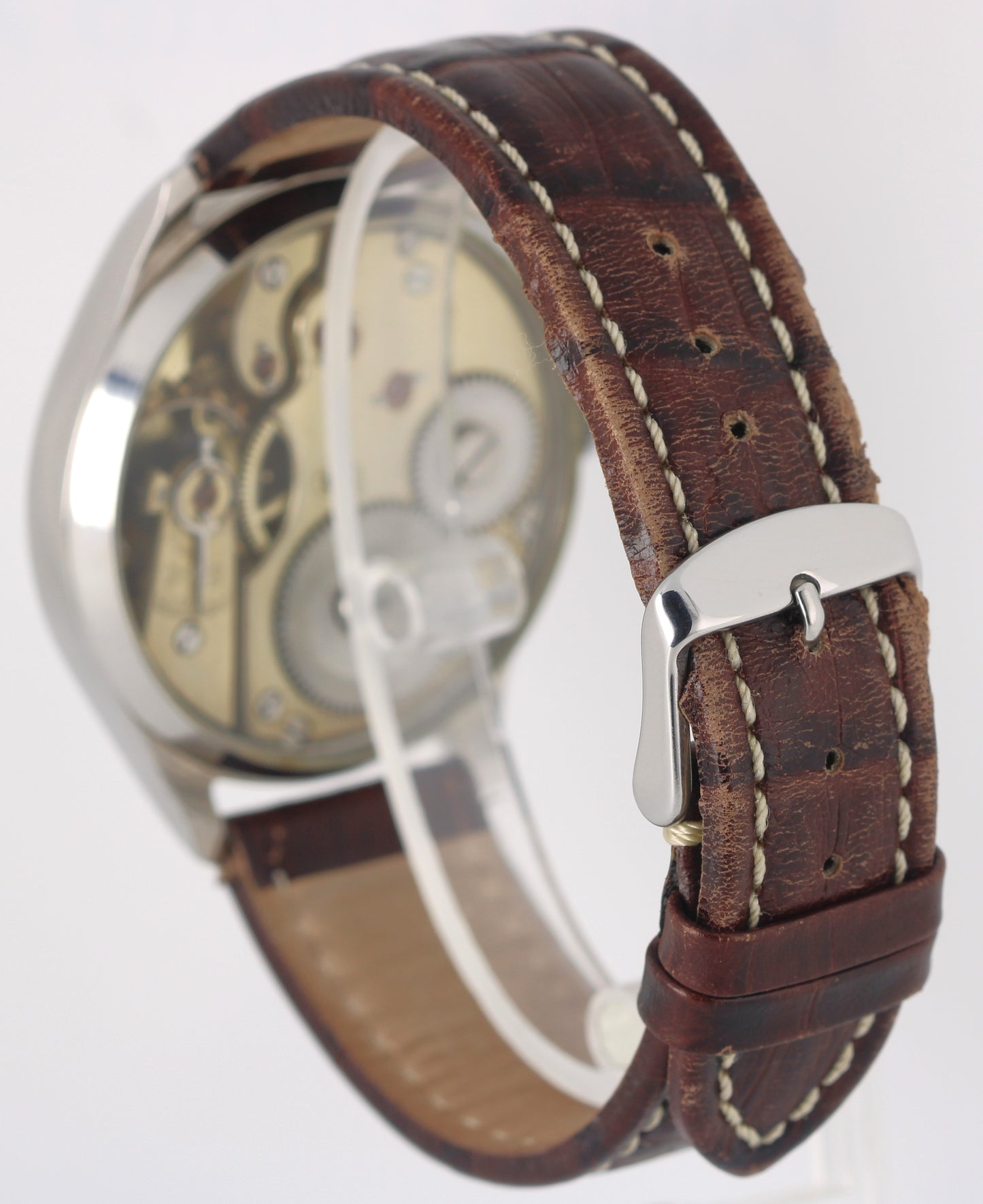 IWC Conversion Pocketwatch Stainless Steel Silver 47.5mm Brown Leather Watch