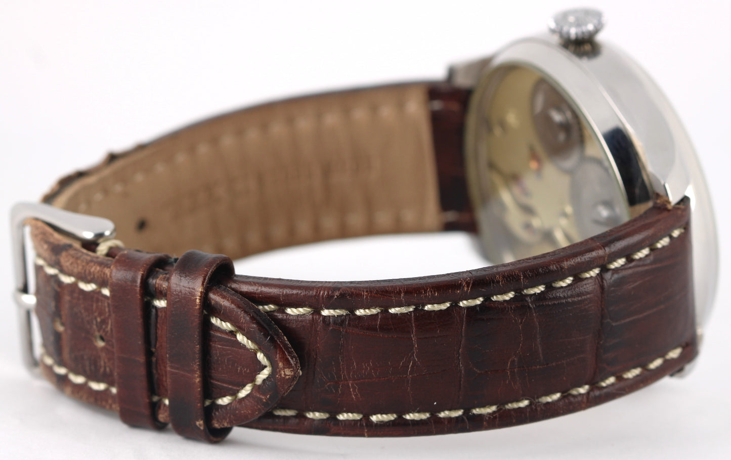 IWC Conversion Pocketwatch Stainless Steel Silver 47.5mm Brown Leather Watch