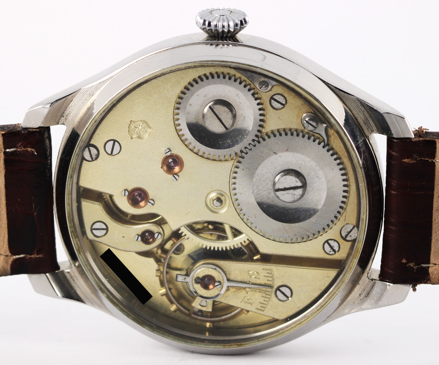 IWC Conversion Pocketwatch Stainless Steel Silver 47.5mm Brown Leather Watch