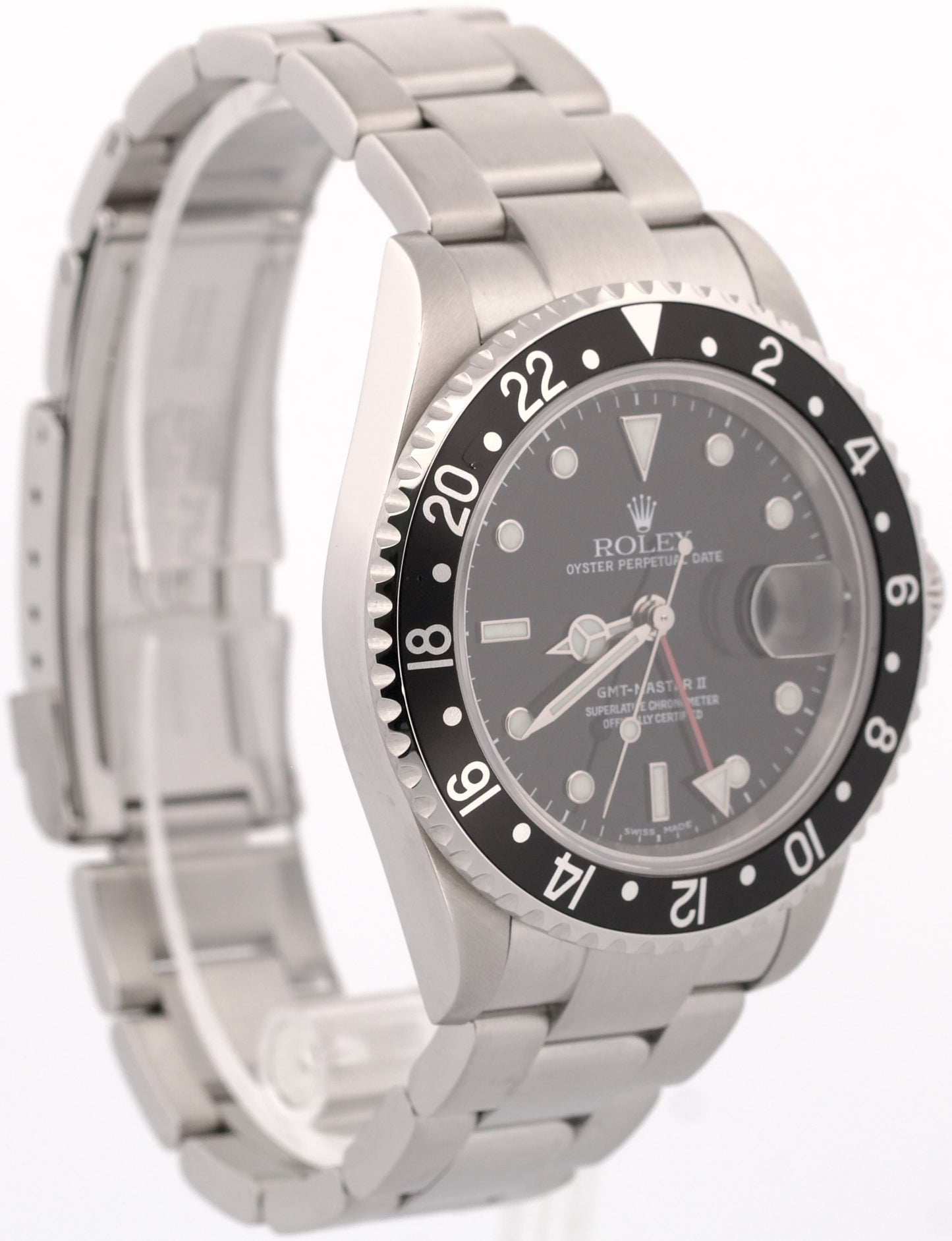 2005 PAPERS Rolex GMT-Master II BLACK No-Holes Steel OYSTER 16710 N Watch BOX