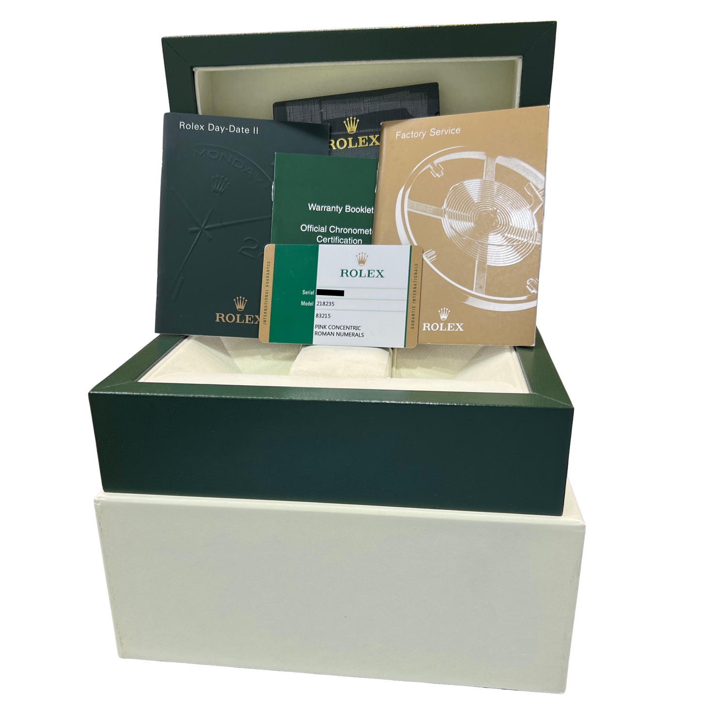 2015 PAPERS Rolex Day-Date II 18K Rose Gold Concentric Sundust 41mm 218235 BOX