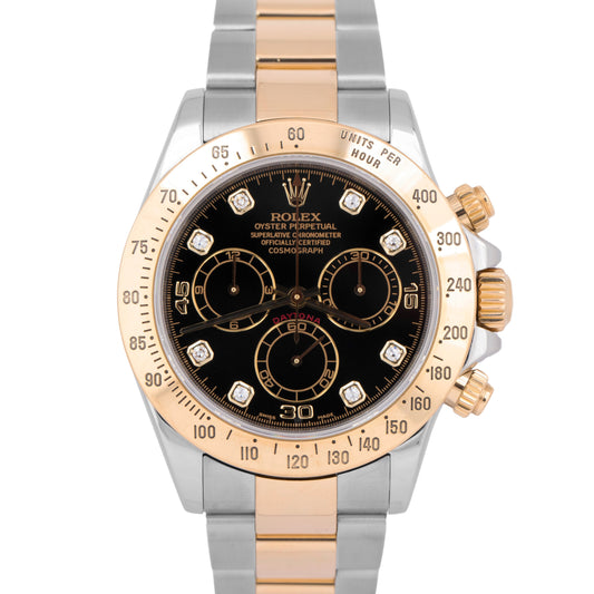 Rolex Daytona Cosmograph 40mm BLACK DIAMOND Two-Tone 18K Gold Steel 116523 Watch