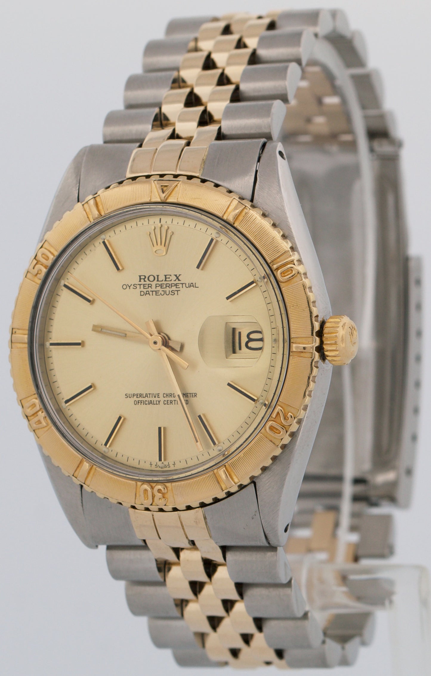 VINTAGE Rolex DateJust 36mm CHAMPAGNE Turn-O-Graph JUBILEE Steel 18K Gold 1625