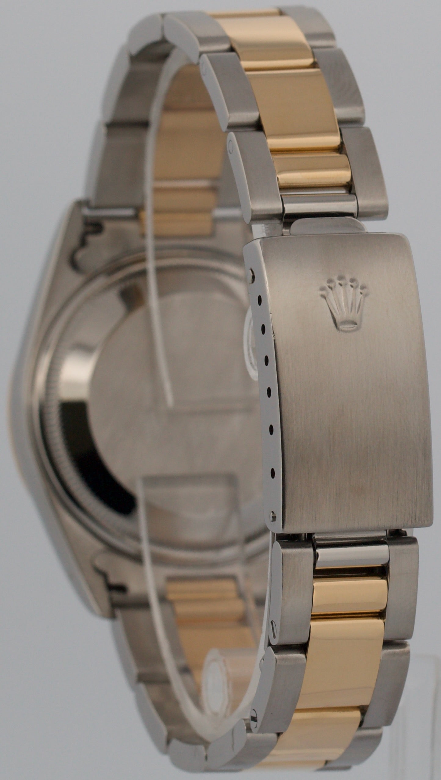 Rolex Oyster Perpetual Date 34mm CHAMPAGNE 18K Steel Engine-Turned Oyster 15233