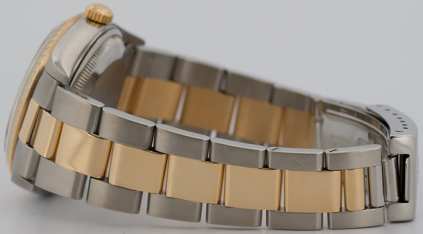 Rolex Oyster Perpetual Date 34mm CHAMPAGNE 18K Steel Engine-Turned Oyster 15233