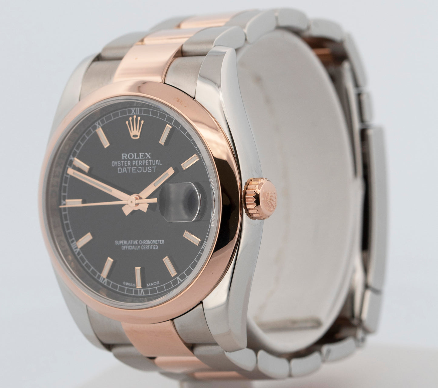 Rolex DateJust BLACK Two-Tone Rose Gold Stainless Steel 36mm 116201 Watch