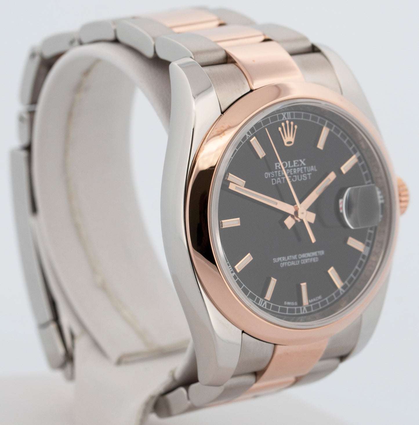 Rolex DateJust BLACK Two-Tone Rose Gold Stainless Steel 36mm 116201 Watch