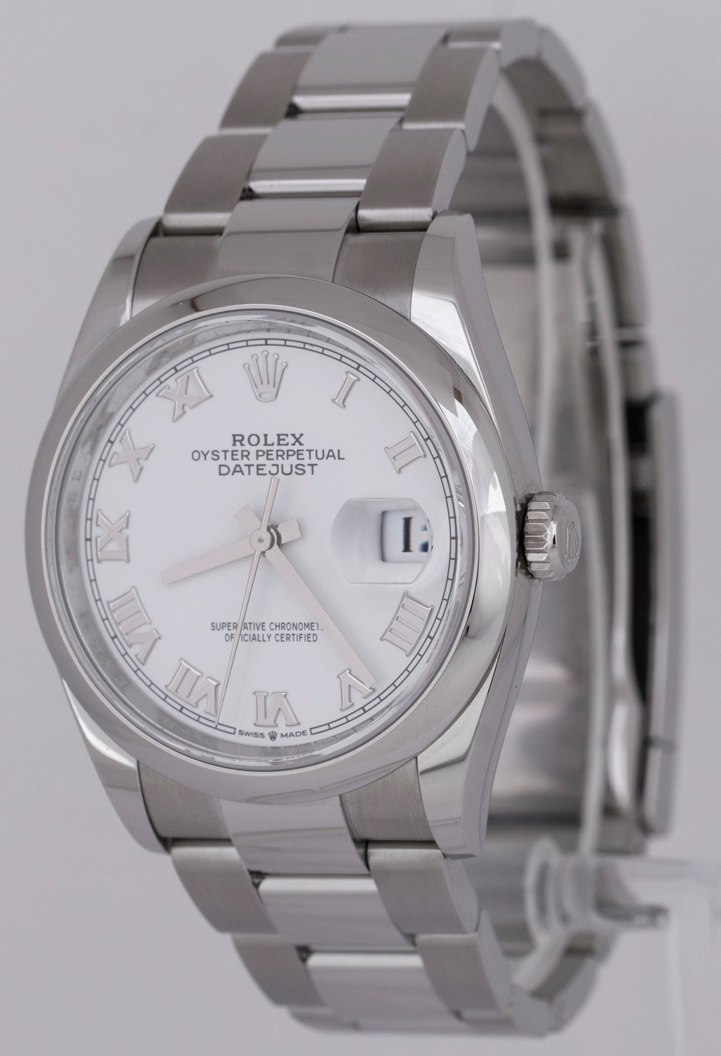 PAPERS Rolex DateJust 36mm WHITE ROMAN Stainless Steel Oyster 126200 Watch BOX