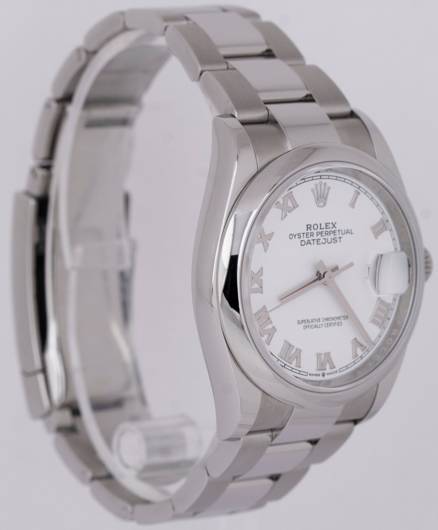 PAPERS Rolex DateJust 36mm WHITE ROMAN Stainless Steel Oyster 126200 Watch BOX