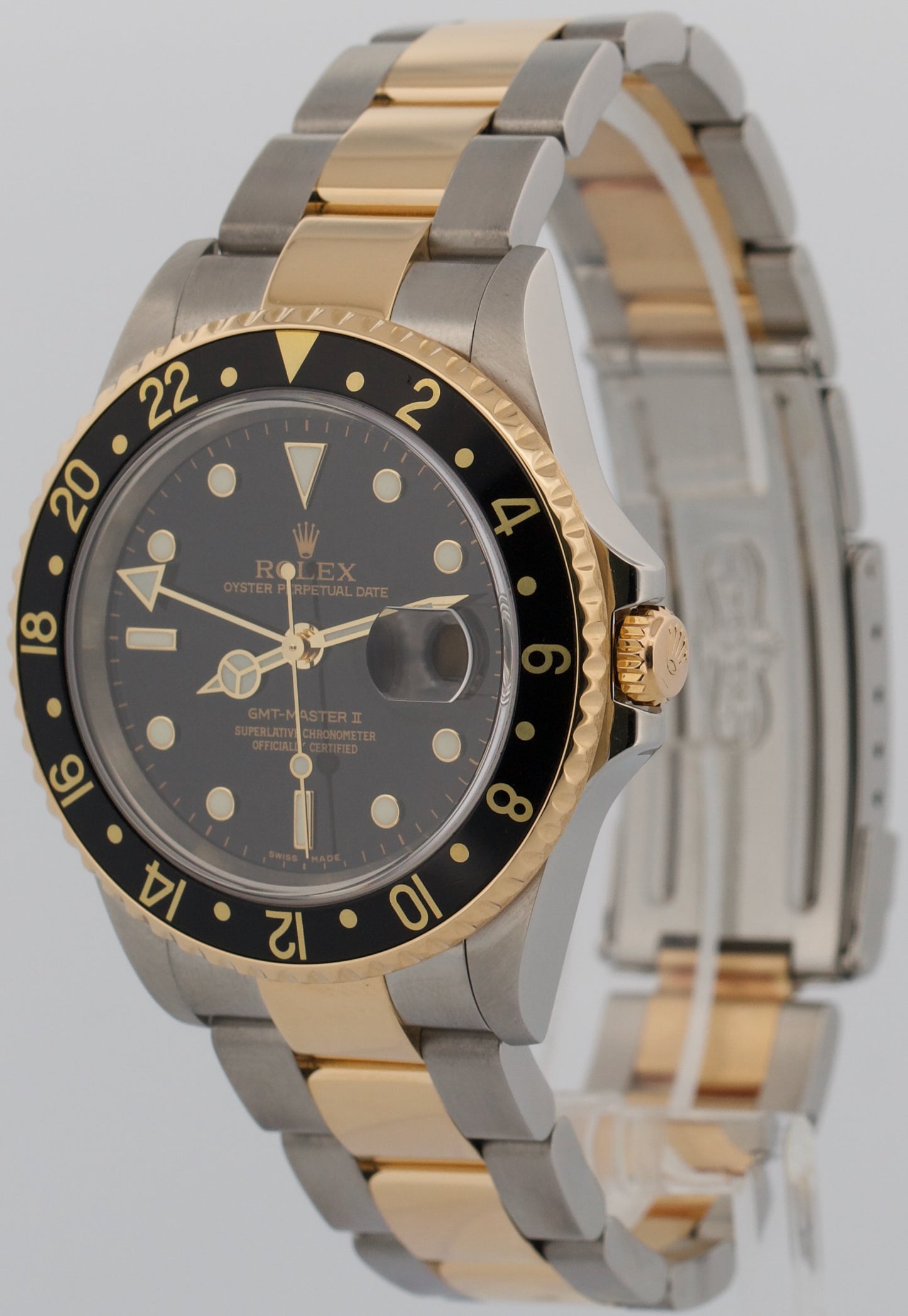 PAPERS Rolex GMT-Master II BLACK 18K Gold Two Tone OYSTER 40mm 16713 Watch BOX