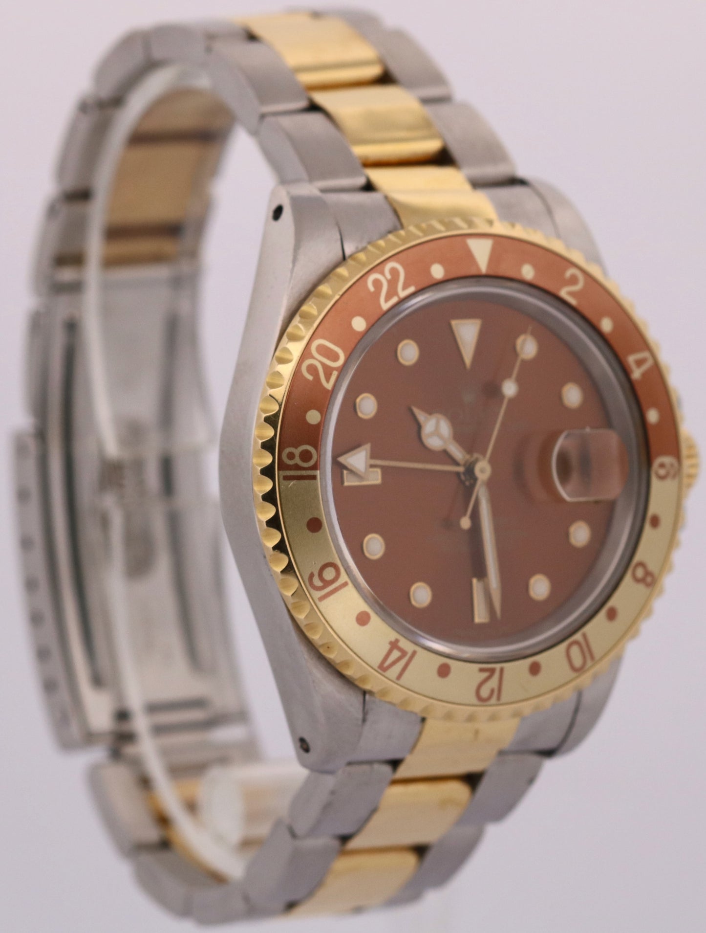 UNPOLISHED Rolex GMT-Master II ROOT BEER 18K Gold Steel Brown OYSTER Watch 16713