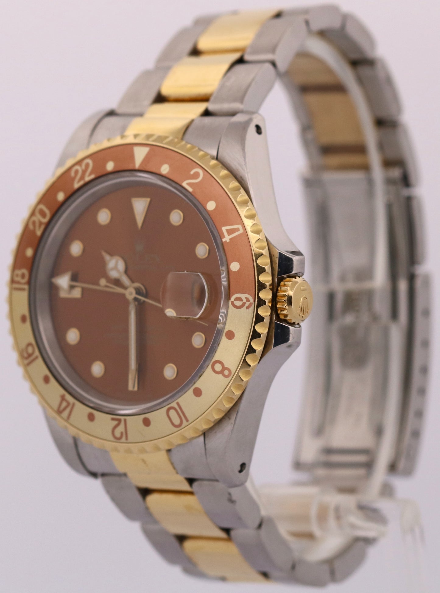 UNPOLISHED Rolex GMT-Master II ROOT BEER 18K Gold Steel Brown OYSTER Watch 16713