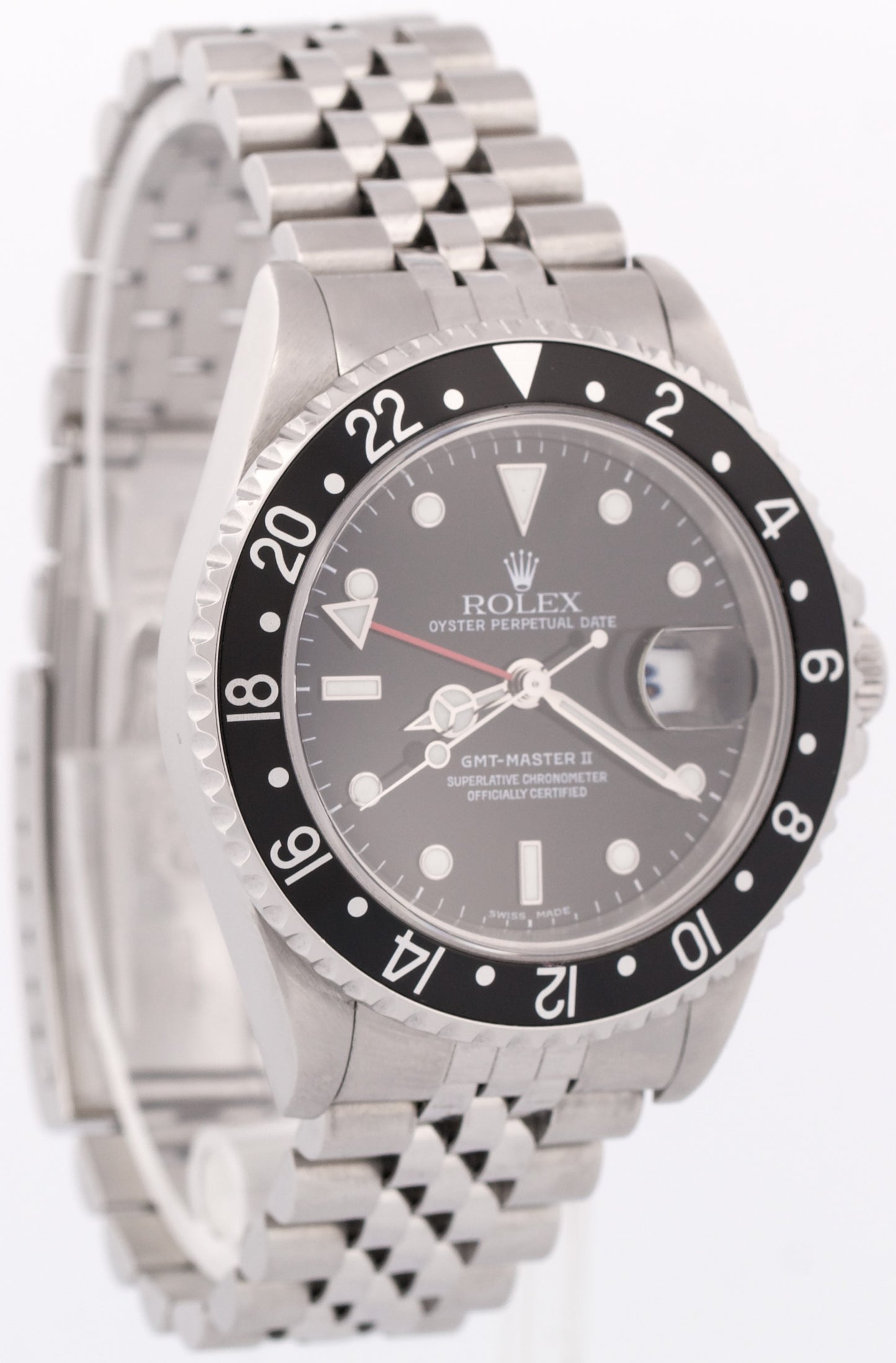 PAPERS Rolex GMT-Master II Red Black NO-HOLES Steel JUBILEE 40mm 16710 BOX