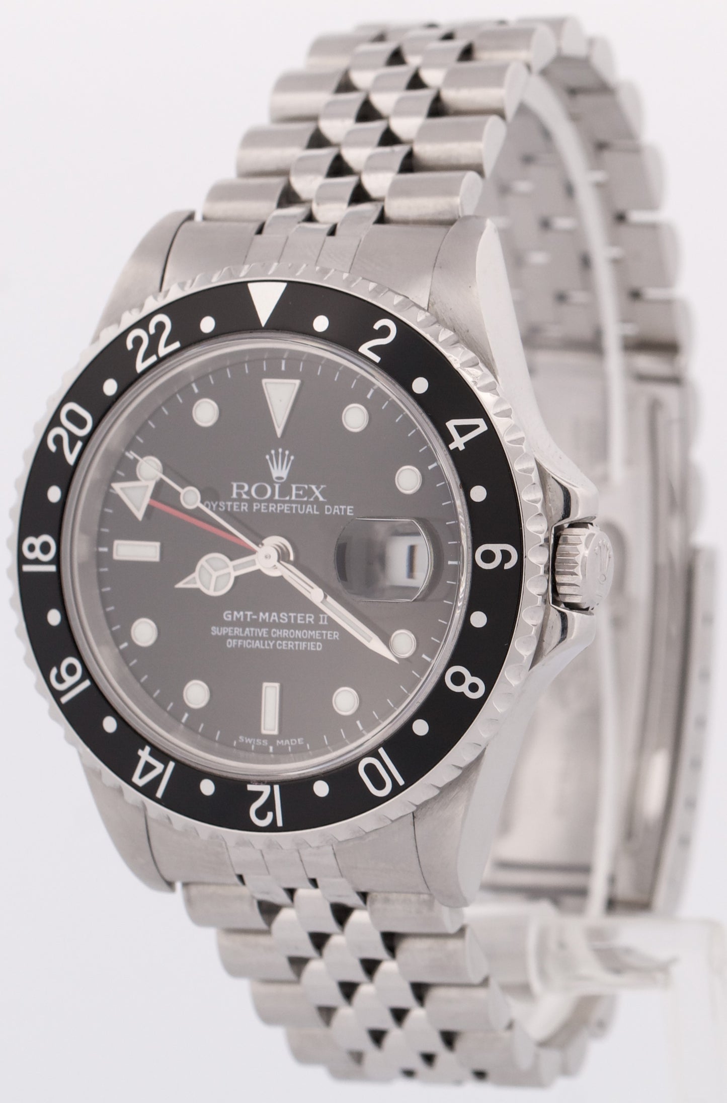 PAPERS Rolex GMT-Master II Red Black NO-HOLES Steel JUBILEE 40mm 16710 BOX