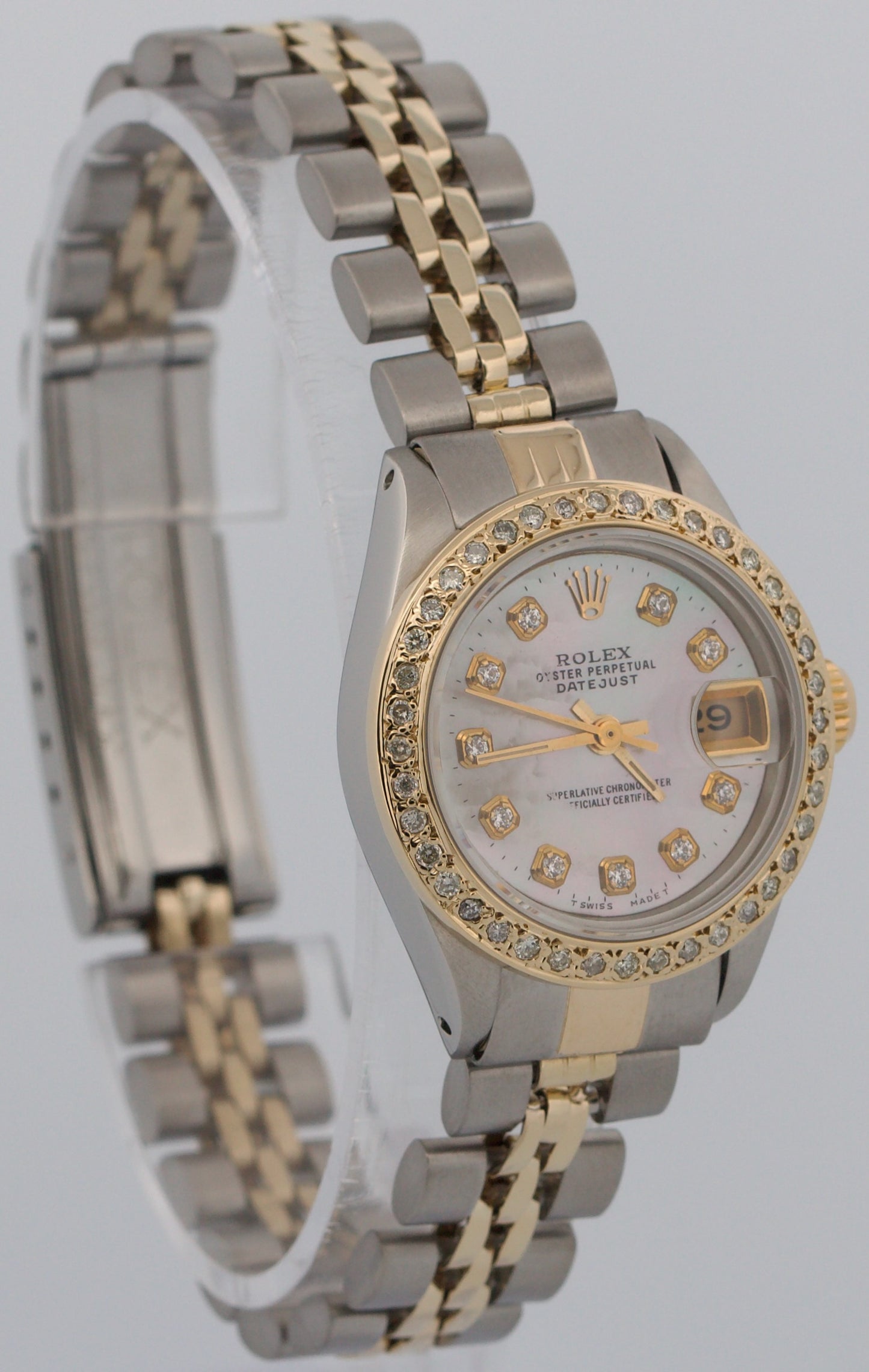 Ladies Rolex DateJust 26mm MOP DIAMOND 18K Yellow Gold Steel JUBILEE 6917 Watch