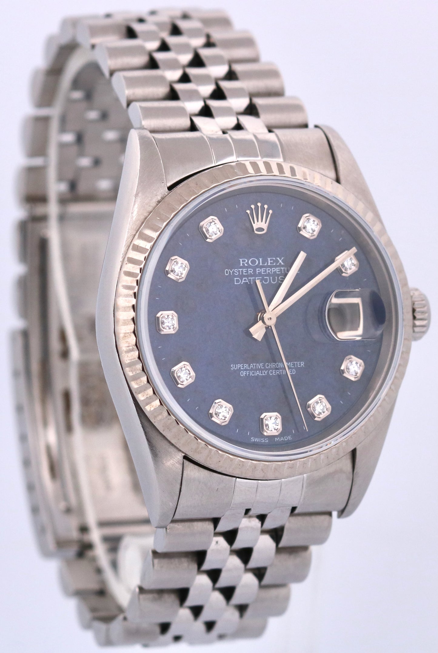 Rolex DateJust 36mm FACTORY SODALITE DIAMOND Blue 18K Gold Steel JUBILEE 16234