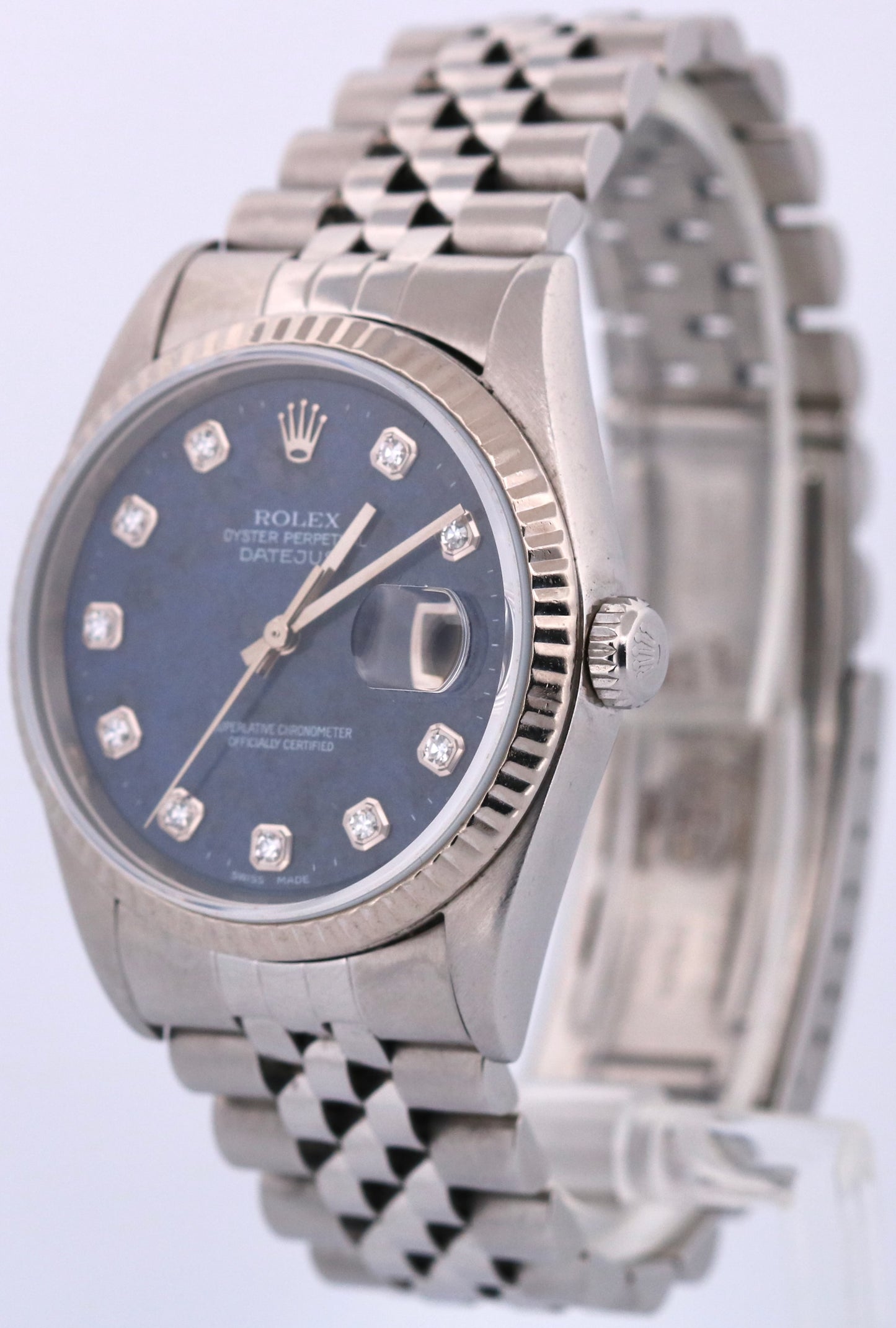 Rolex DateJust 36mm FACTORY SODALITE DIAMOND Blue 18K Gold Steel JUBILEE 16234
