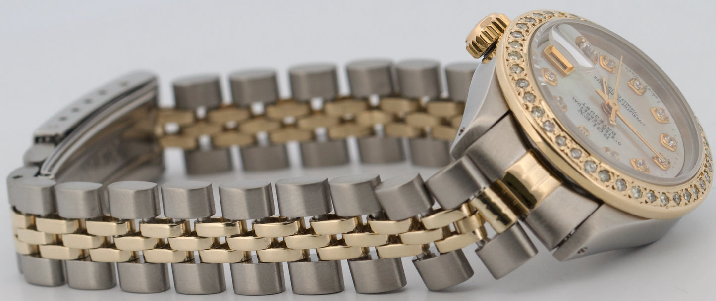 Ladies Rolex DateJust 26mm MOP DIAMOND 18K Yellow Gold Steel JUBILEE 6917 Watch