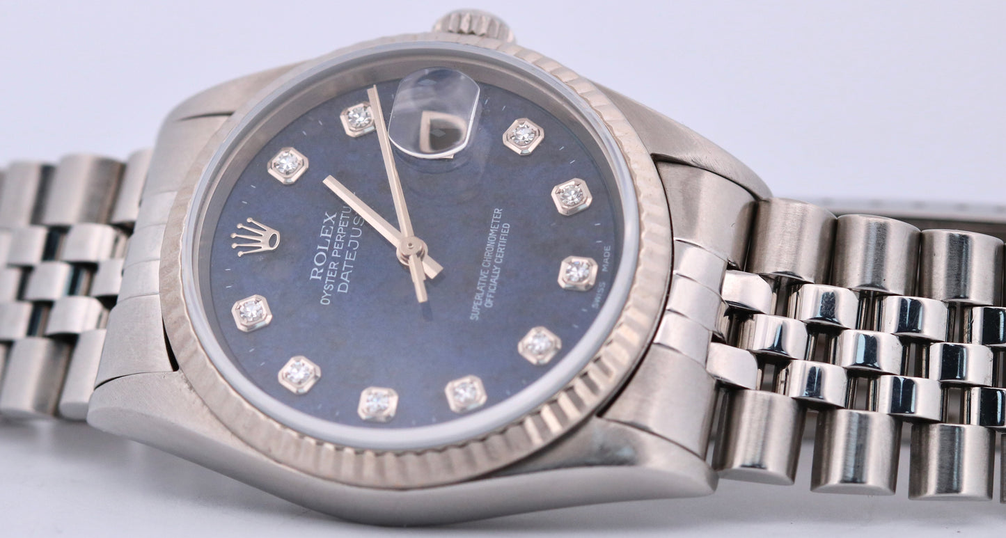 Rolex DateJust 36mm FACTORY SODALITE DIAMOND Blue 18K Gold Steel JUBILEE 16234